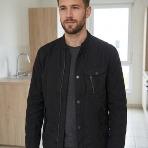 John Varvatos Men's Black Lightweight Zip & Snap Jacket